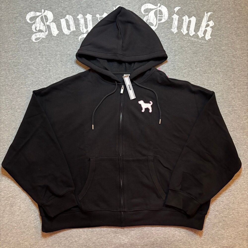 NWT VS PINK Black Love Pink Classics 1986 Logo Ivy Fleece Hoodie & Sweats XXL - Picture 3 of 12